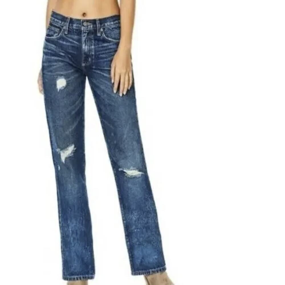 Carmar Luna Distressed Straight Leg Denim Jeans Hi-Rise Medium Wash Cotton 26